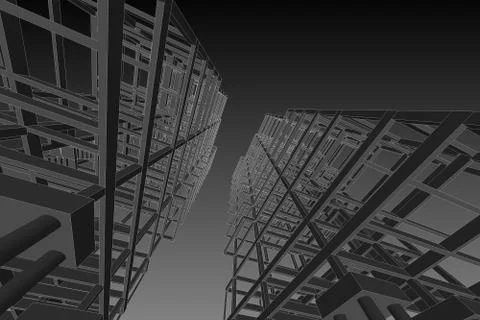 High building structure architecture abstract drawing, 3d illustration Stock Illustration