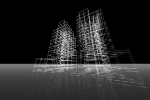 High building structure architecture abstract drawing, 3d illustration Stock Illustration