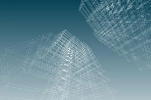 High building structure architecture abstract drawing, 3d illustration 스톡 일러스트