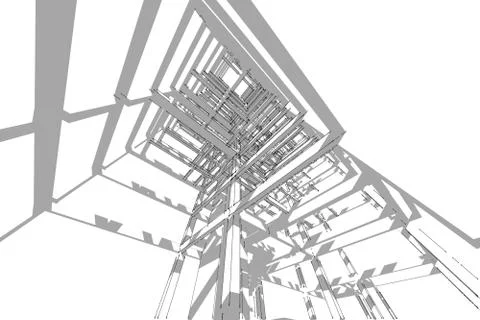High building structure architecture abstract drawing, 3d illustration Stock Illustration