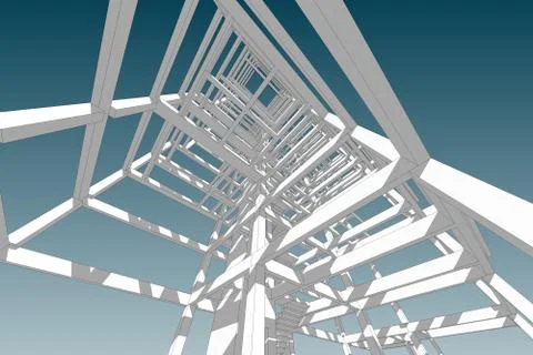 High building structure architecture abstract drawing, 3d illustration Stock Illustration