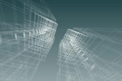 High building structure architecture abstract drawing, 3d illustration Stock Illustration
