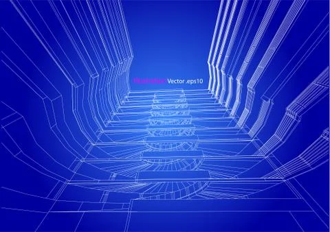 High building structure architecture abstract drawing, 3d illustration Stock Illustration