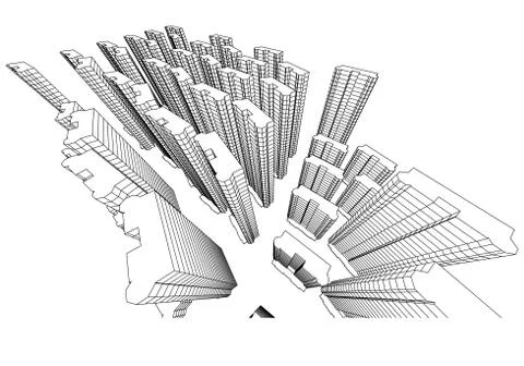 High building structure architecture abstract drawing, 3d illustration Stock Illustration