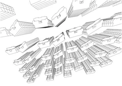 High building structure architecture abstract drawing, 3d illustration 스톡 일러스트