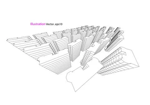 High building structure architecture abstract drawing, 3d illustration 스톡 일러스트