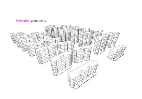 High building structure architecture abstract drawing, 3d illustration 스톡 일러스트