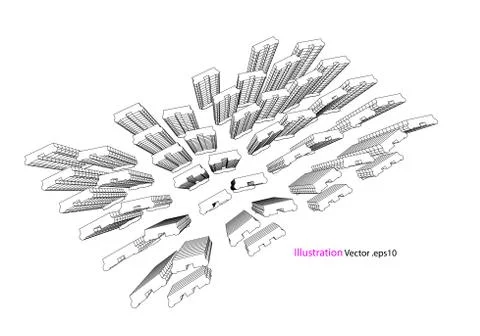 High building structure architecture abstract drawing, 3d illustration Stock Illustration