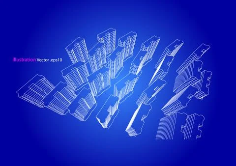 High building structure architecture abstract drawing, 3d illustration Stock Illustration