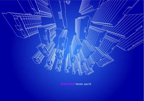 High building structure architecture abstract drawing, 3d illustration Stock Illustration