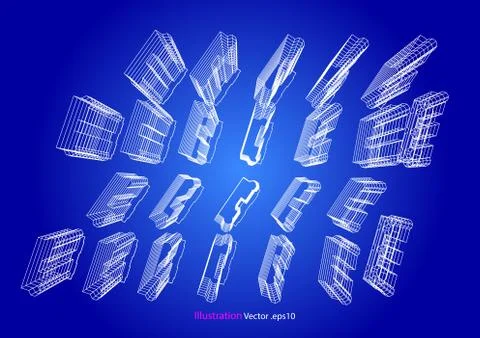 High building structure architecture abstract drawing, 3d illustration Stock Illustration