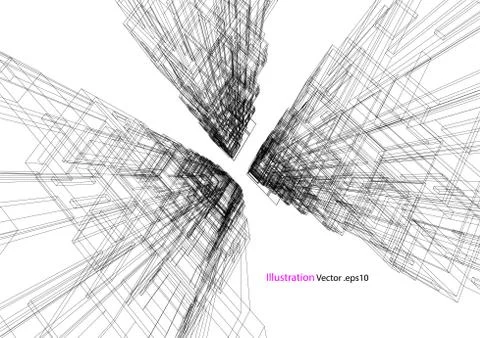 High building structure architecture abstract drawing, 3d illustration 스톡 일러스트