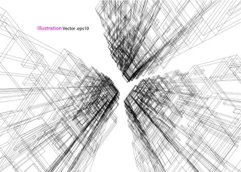 High building structure architecture abstract drawing, 3d illustration 스톡 일러스트