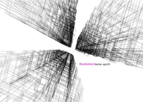 High building structure architecture abstract drawing, 3d illustration Stock Illustration