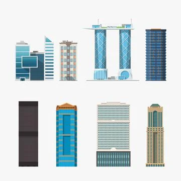 High buildings set various style on white Ilustración de archivo