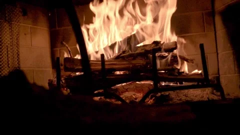 High burning fire slow motion, in cabin fireplace Ellijay Georgia 4k Stock Footage 260743016