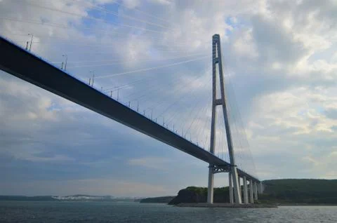 High cable-stayed bridge in Russia Stock Photos