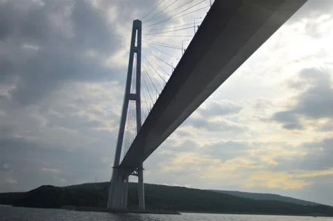 High cable-stayed bridge in Russia Stock Photos