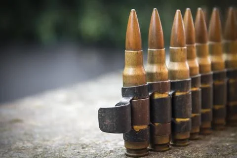 High Caliber Bullets on Belt Stock Photos