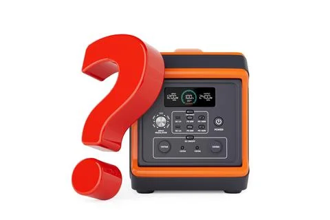 High Capacity Portable Power Generator Station with Red Question Mark. 3d R.. Illustrazione stock