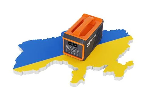 High Capacity Portable Power Generator Station and Ukraine Map with Flag. 3.. Stock Illustration