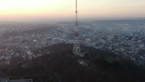 High Castle and TV tower in Lviv. Ukraine. Sunset. Stock Footage 170709256