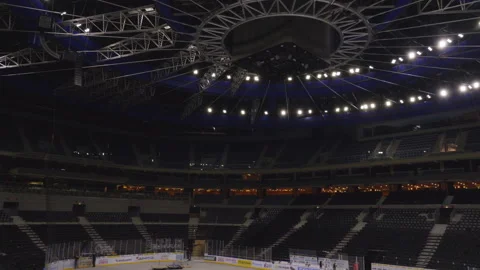 High cavernous structural ceiling inside of stadium multi purpose arena Stock Footage 300989154