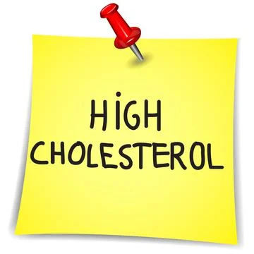 High cholesterol word on a Note Paper with pin on white Illustrazione stock