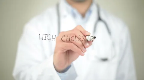 High Cholesterol,Doctor writing on transparent screen Stock Footage 62994685