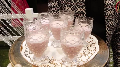 High Class Indian Wedding Catering Welcome Drink Service – 4K Footage Stock Footage 311375148