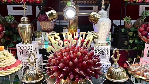 High Class Indian Wedding Catering Welcome Drink Service – 4K Footage Stock Footage 311431547