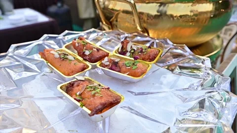 High Class Indian Wedding Catering Welcome Drink Service – 4K Footage Stock Footage 311432811