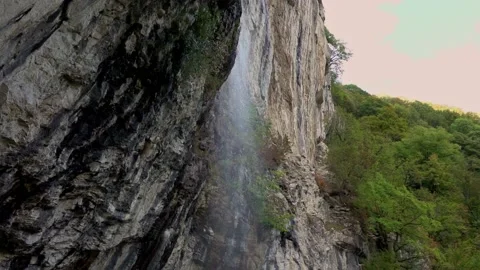 High cliff waterfall Stock Footage 141855779