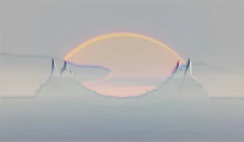 High cliffs and a large bright sun, futuristic landscape. 3d render Stock-Illustration