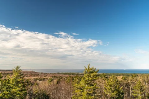 High clouds moving over lake superior Stock Footage 128132572