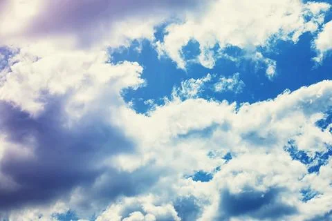 High clouds in the summer sky. Sky background. Meteorological observations .. Stock Photos