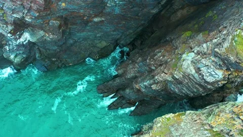 High coastal rocks and rough sea surf. Stock Footage 142767537