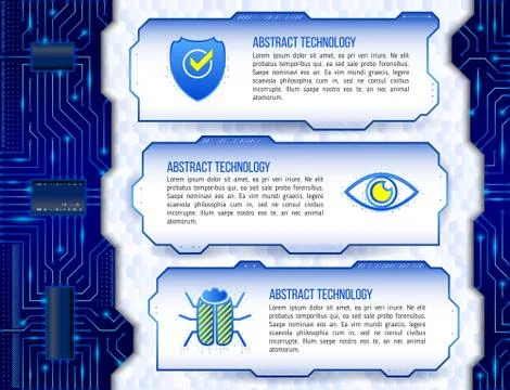 High computer technology concept with shield, eye and hacker bug. Internet se Stock Illustration