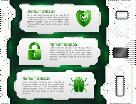 High computer technology concept with shield, padlock and hacker bug. Interne 库存插图