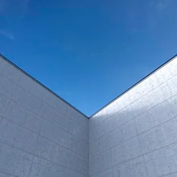 High concrete wall in front of blue sky, 3D Rendering Stockillustratie