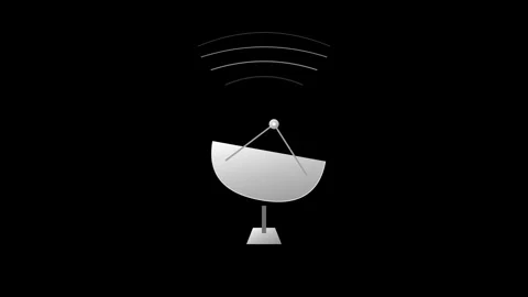A high-contrast 2D flat icon of a silver satellite dish performing a smooth.. Stock-Footage 346202264
