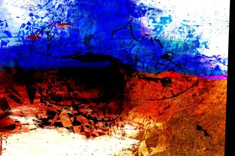 High-contrast abstract composition combining vibrant blue and warm orange hues Stock Photos