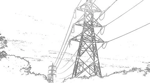 High Contrast Black and White Electric Pylon Graphic Illustration Stock Illustration