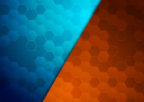 High contrast blue and orange mosaic hexagons abstract geometric background 스톡 일러스트