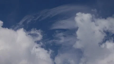 High contrast blue sky background with scattered white clouds Stock Footage 327831720