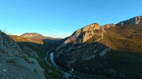 High Contrast Canyon Sunset - Half Shadow Landscape Reveal 4K Stabilized Stock Footage 332614635