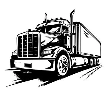 A high contrast graphic illustration featuring semi truck with trailer with b Stock Illustration