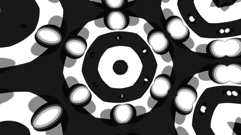 High Contrast Grayscale Kaleidoscope Background with Cartoon Inspired Geometric  Stock Footage 340017765
