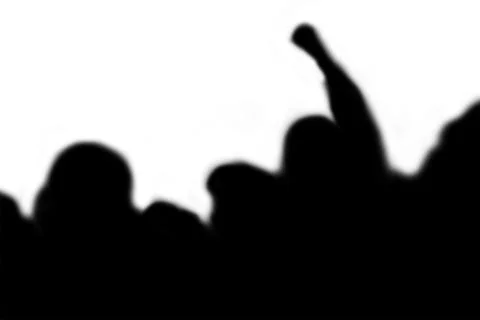 A high-contrast illustration of a protesters crowd isolated on a white back.. Stock Illustration