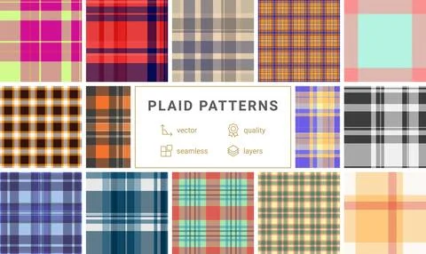 High contrast plaid pattern advertising visuals. Strong tartan geometry comma Stock Illustration